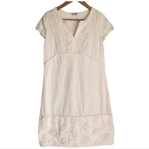Boden Lace Trim White Mini Dress Sz 2 Prairie Short Sleeve Vneck